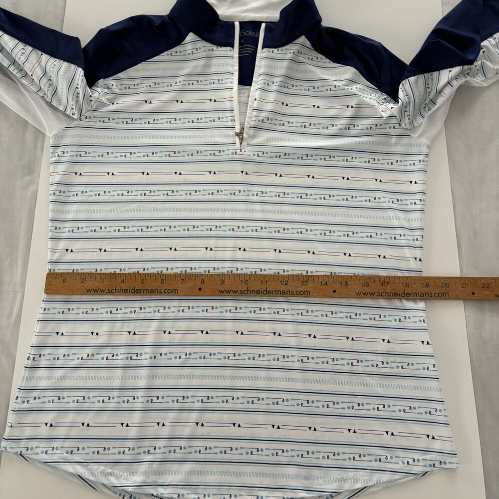 SanSoleil 1/4 Zip Pullover Womens Large Blue White Print UV 50 Golf Pickleball - Picture 14 of 16